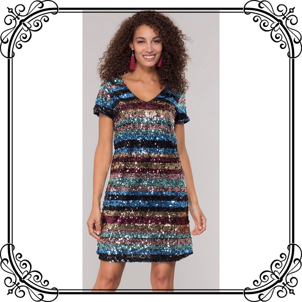 🆕NWT Trendy Striped Sequin Statement Party Dress - Picture 3 of 8